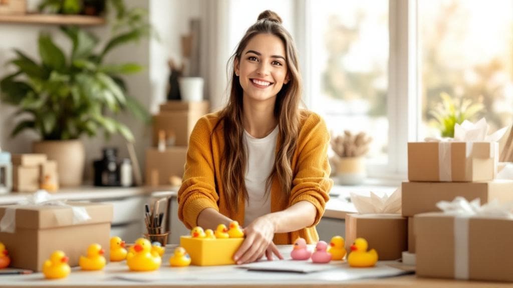 Rubber ducks ready to ship in themed packaging